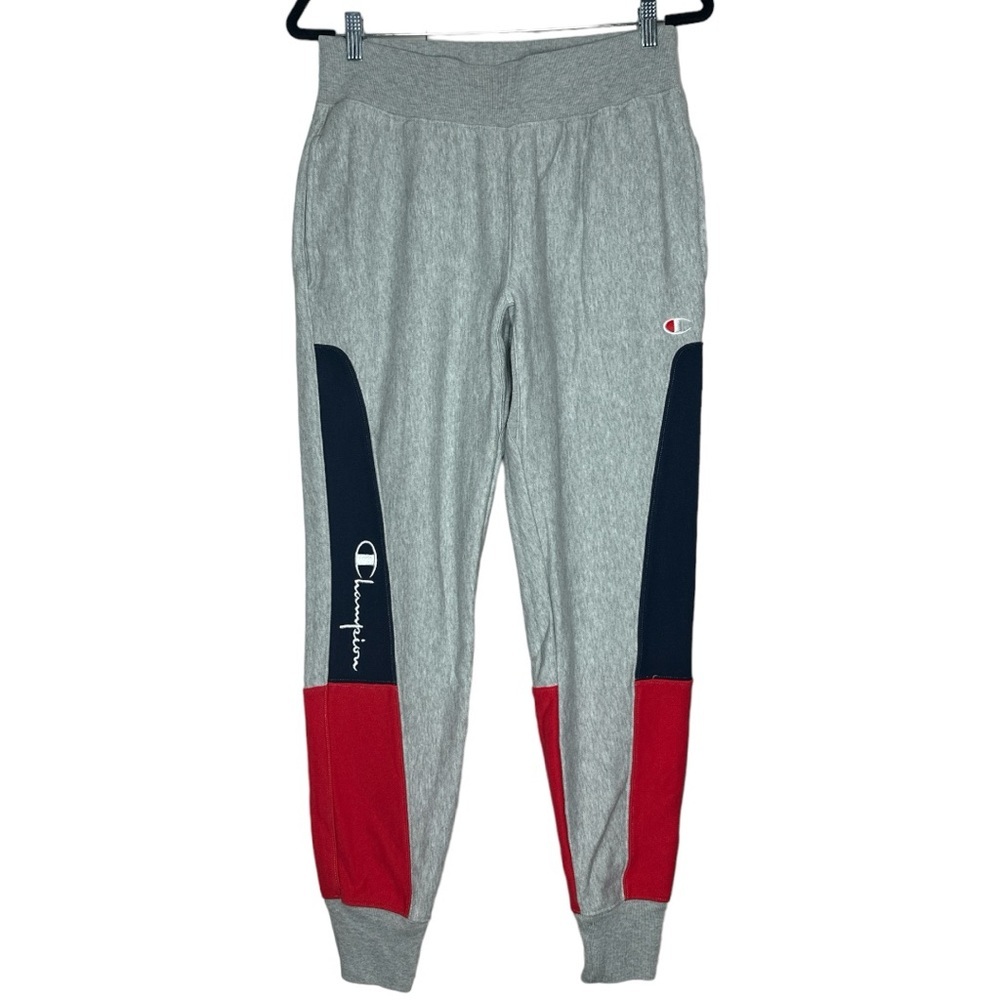 Champion Joggers Reverse Weave Sweatpants Gray Red Blue M